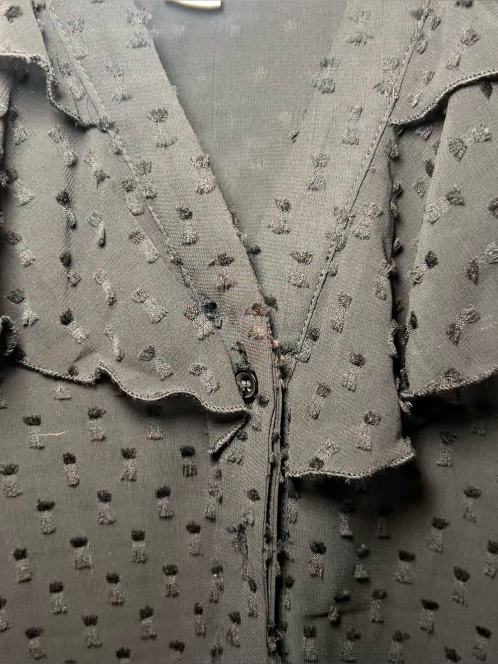 NWT The Shirt by Rochelle Behrens Ruffle Shirt Black Swiss Dot Size Small Sheer - Picture 7 of 9